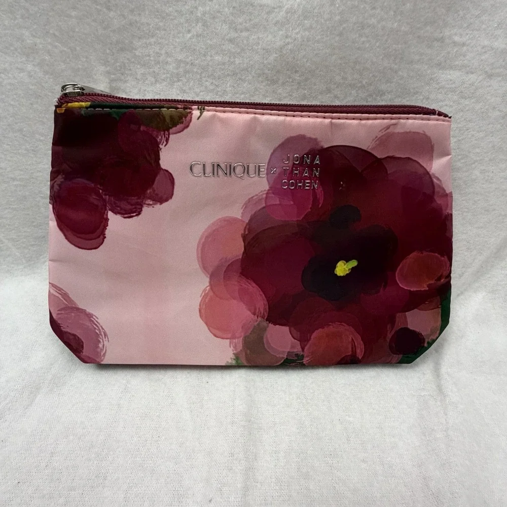 Clinique x Jonathan Cohen Floral Tote Bag‎ + Zip Pouch Set Floral Pink NWT
